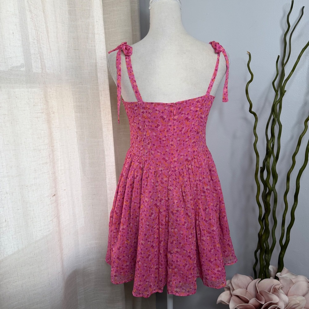 NWT SGNTR The Label Floral Tie Strap Mini Dress Pink Milkmaid Women's Small - Picture 3 of 9